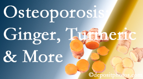 Chiropractic Spine Sports And Rehabilitation presents benefits of ginger, FLL and turmeric for osteoporosis care and treatment.