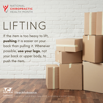 Chiropractic Spine Sports And Rehabilitation advises lifting with your legs.